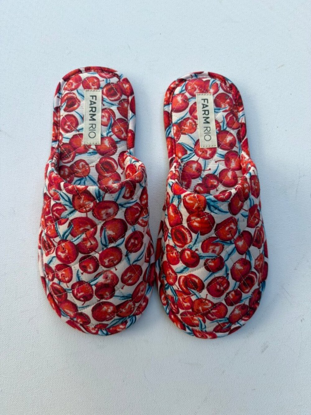 Farm Rio Cherry Print Quilted Slip On Slippers Size 5